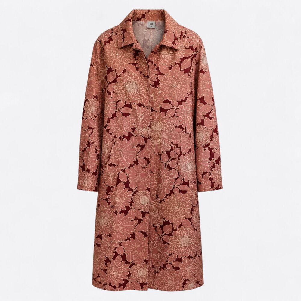 Noa Noa Floral Raincoat Women's Size Medium Pink Orange Pattern Trench No Belt